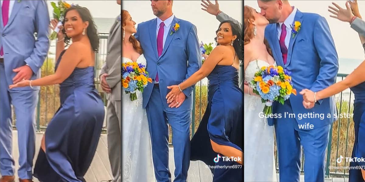 Bride Warned That Her Husband May Be Cheating On Her With Her Bridesmaid After Sharing Her Wedding Photos Online Wedding pictures of bridesmaid and groom