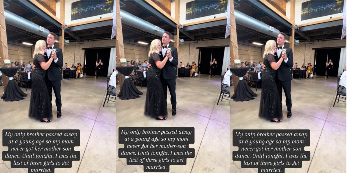 Groom Asks Bride's Mom To Do A Mother-Son Dance At Their Wedding Since Her Only Son Passed Away groom dancing with his mother-in-law at wedding