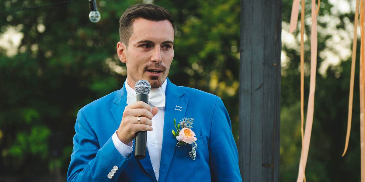 Groom Reveals Bride's Scandal During Wedding Toast groom giving a speech