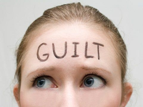 It's written all over your face. guilt forehead woman