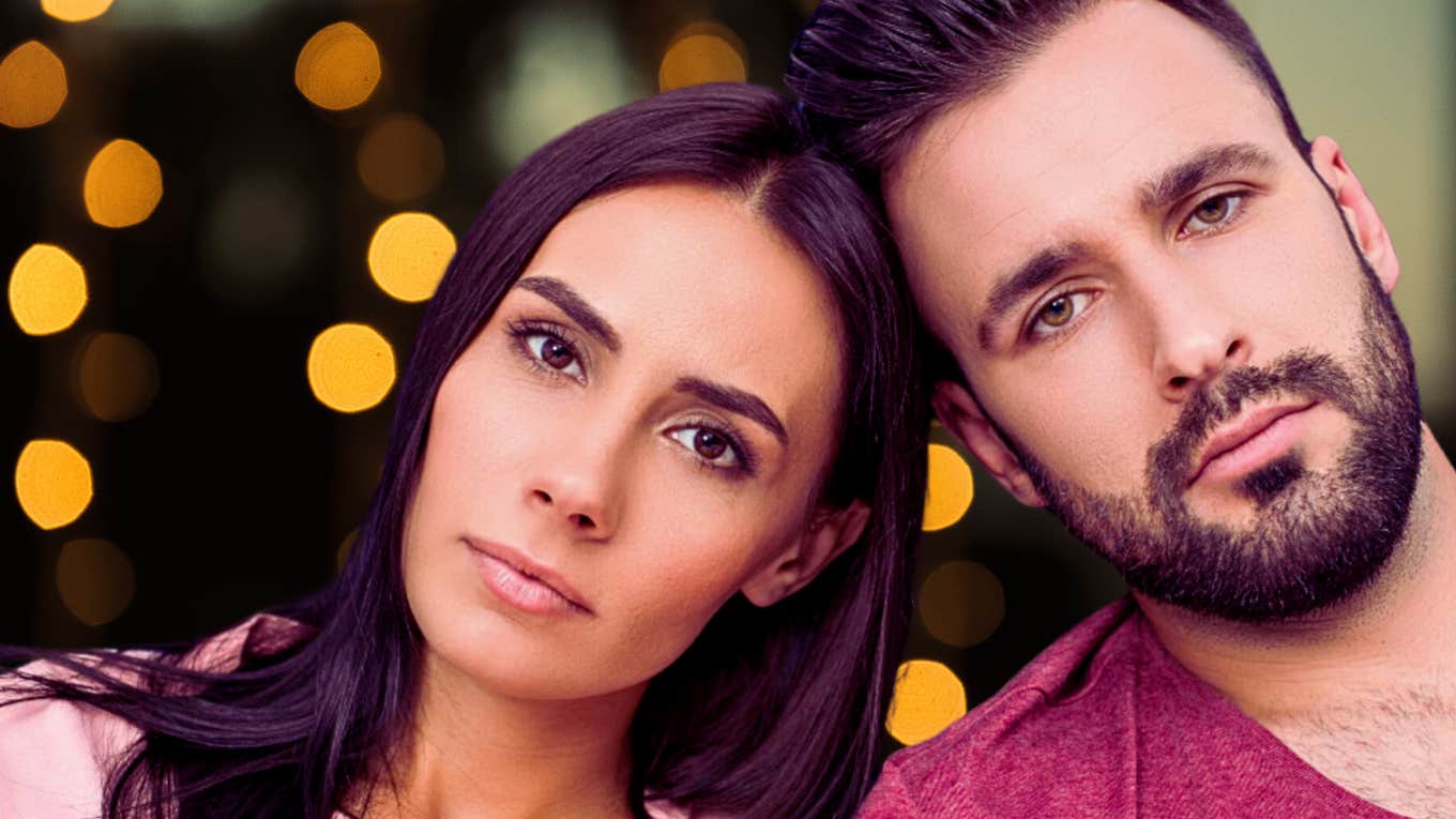 How husbands coerce wives into sex couple looking into the camera with serious expressions