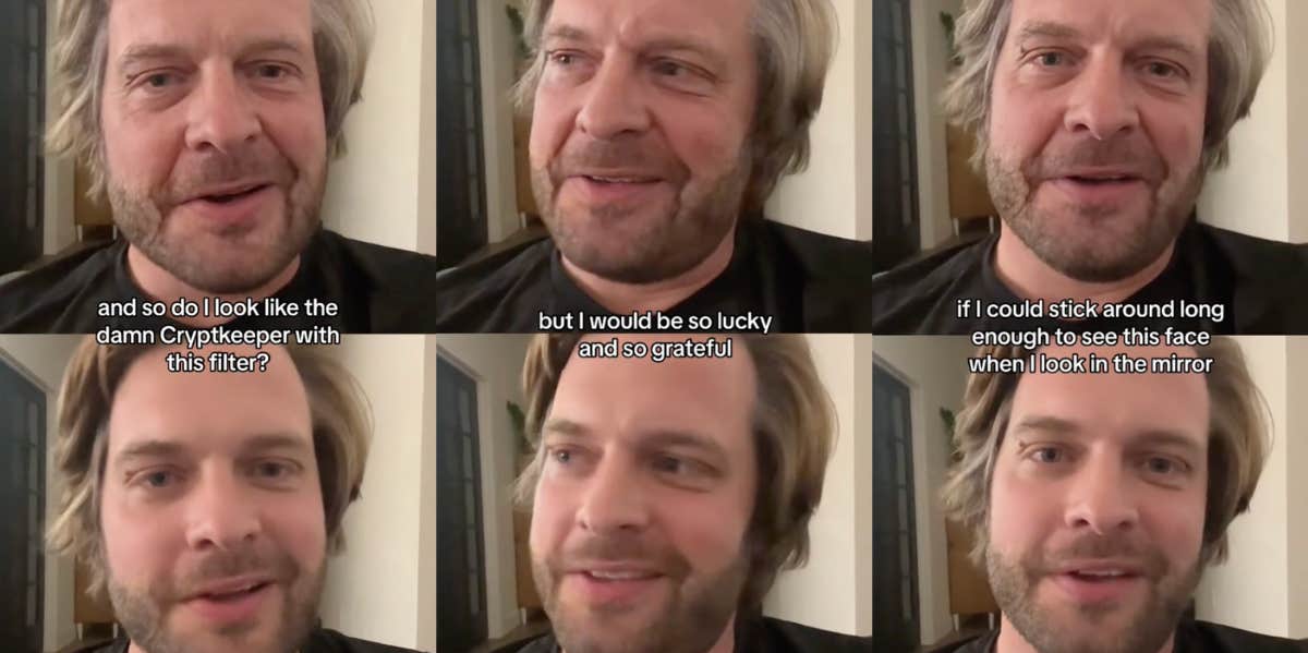 Man Offers Perspective On TikTok Aging Filter Even Though He Looks Like A 'Cryptkeeper' kyle scheele offering his perspective on growing old and the tiktok aging filter