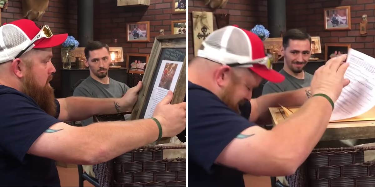 Guy Surprises His Stepdad With The Ultimate Father's Day Gift — Adoption Papers guys surprising his stepdad with adoption papers as a father's day gift