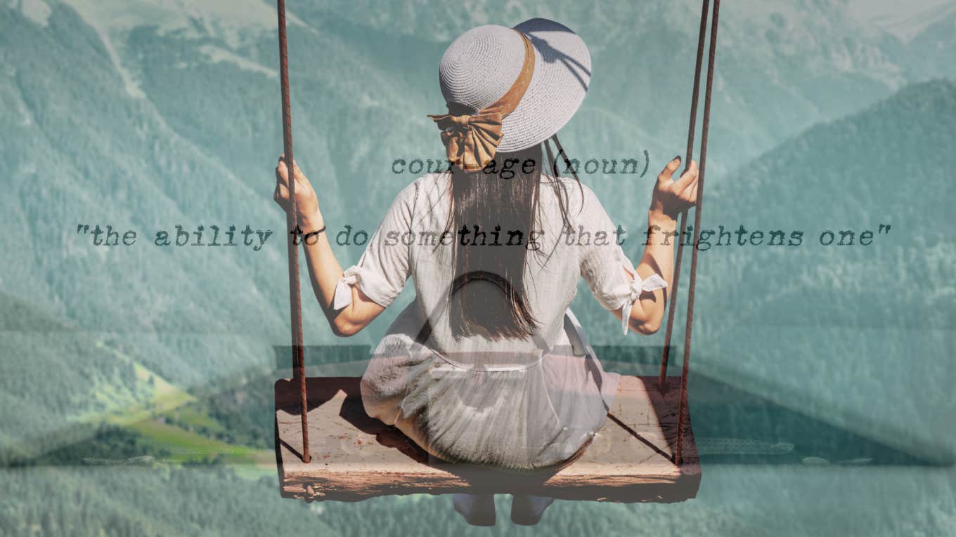 7 Tiny Habits That Will Make You More Courageous Than 98% Of People Woman swinging on cliff