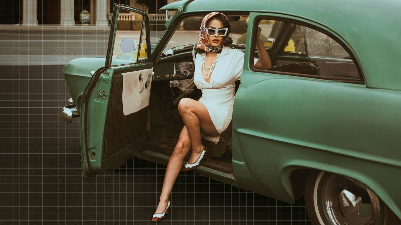 The Harsh Truth Of Being A 'Cougar' After Divorce (As Told By One) divorcee dramatically exiting her car, old Hollywood