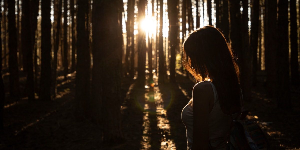 woman in woods