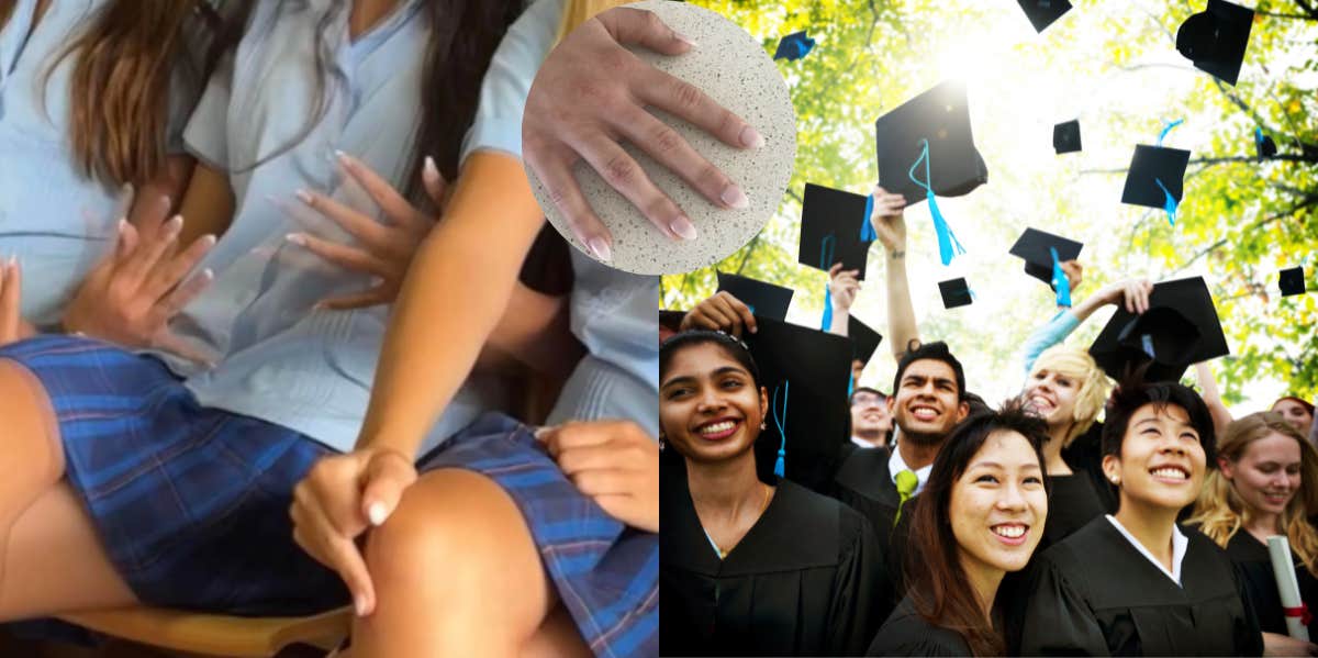 students on graduation day, high school students with fake nails