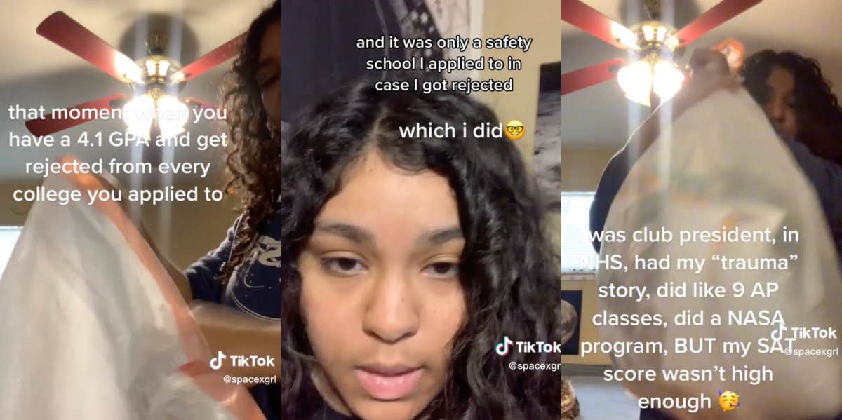 High Schooler With 4.1 GPA Explains Why She Think She Was Rejected From 'Every College' She Applied To Teenage girl showing college rejection letters