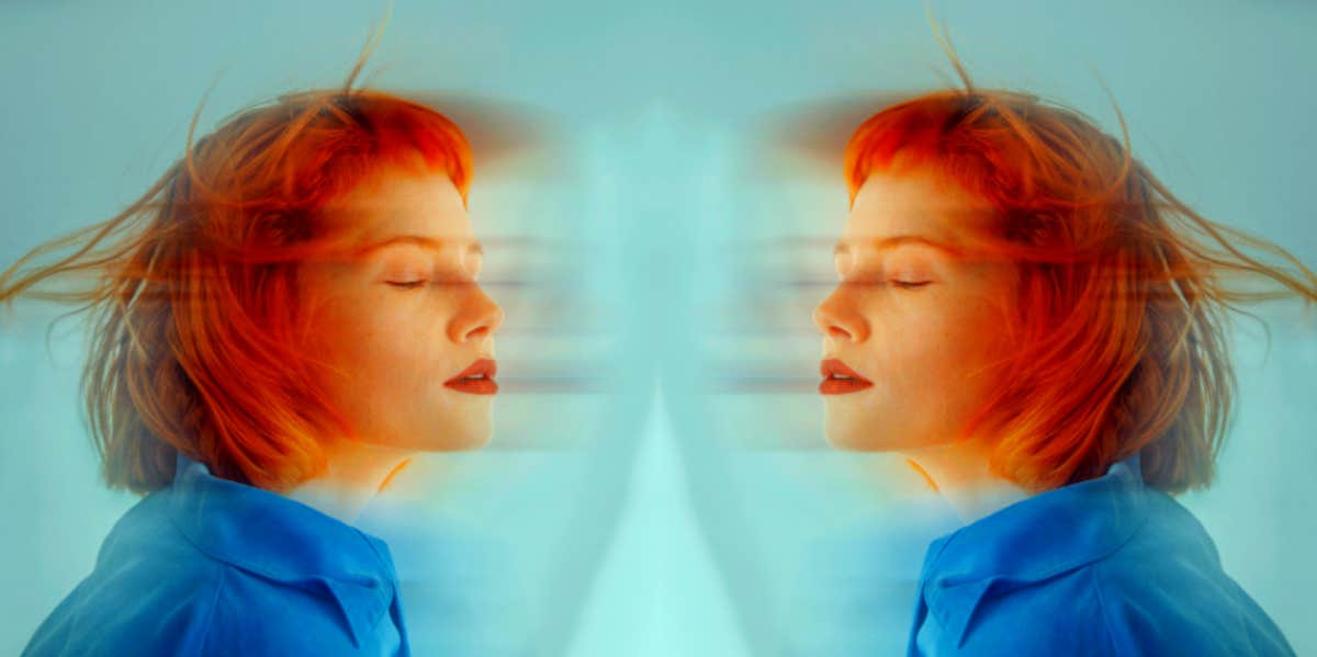 double image of woman with orange hair