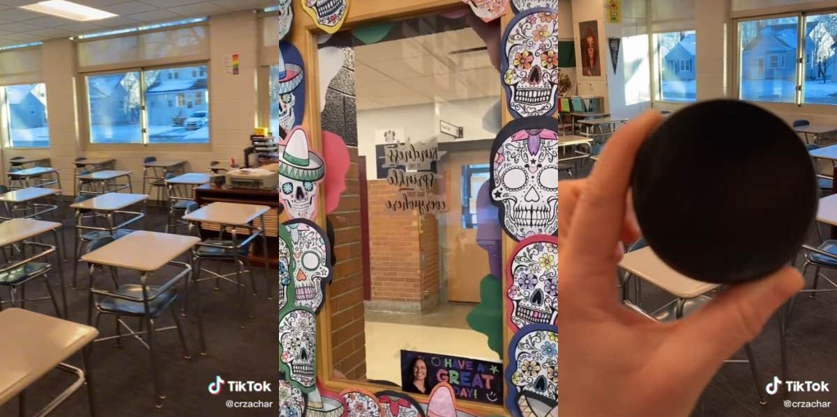Teacher Goes Viral After Making A Video On How She Prepares Her Students Against Shooter Threats Teacher classroom door hockey puck