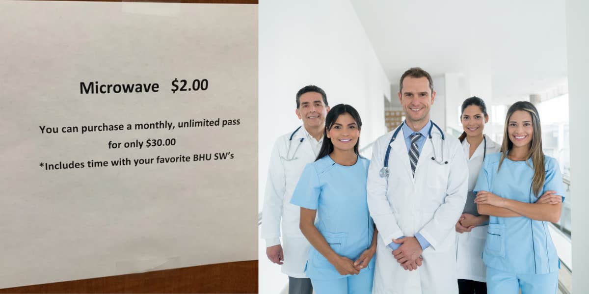 Hospital Makes Employees Pay $2 For Single Use Of The Shared Microwave And $30 For A 'Monthly, Unlimited Pass' hospital sign for employees, hospital staff