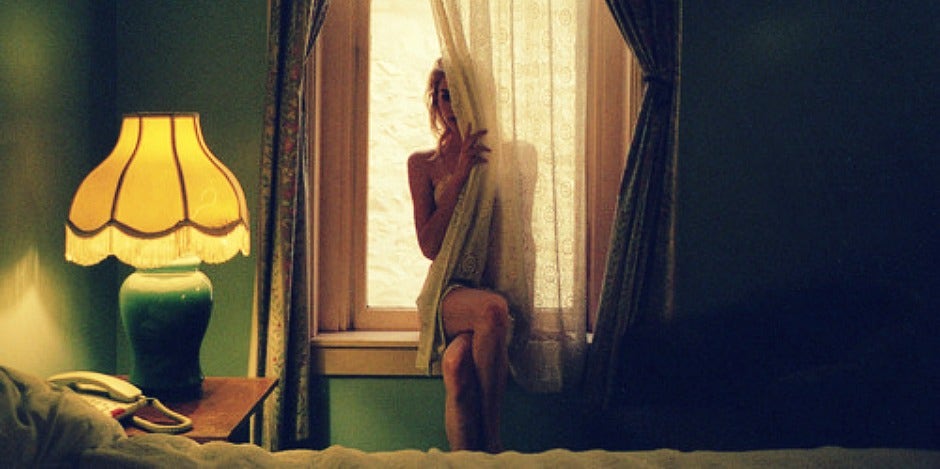 woman in hotel room