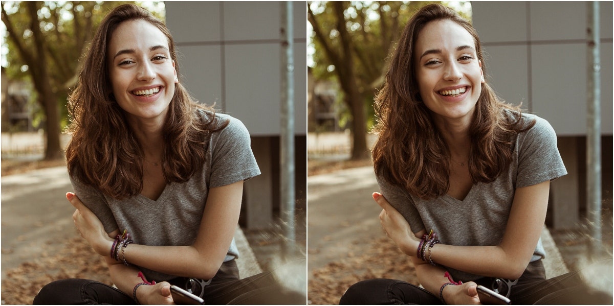 mirrored image of happy woman