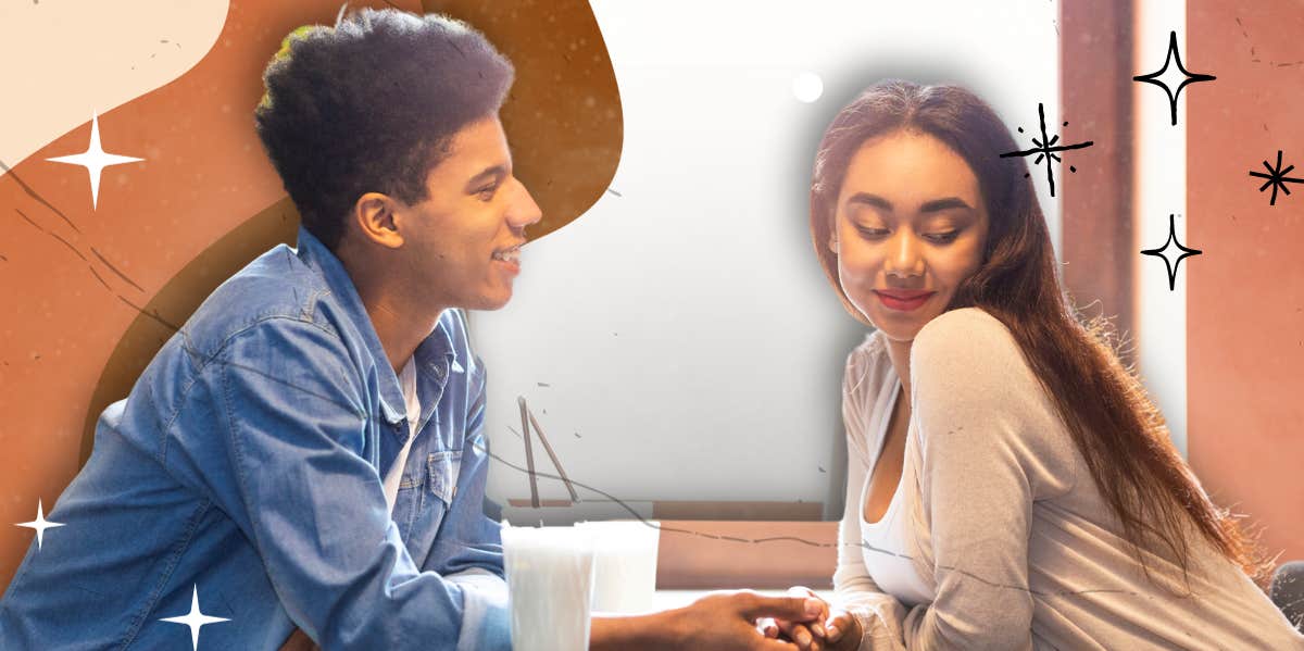 10 Women Reveal What Guys Did To Make Them Fall In Love Man talking to girl at a table