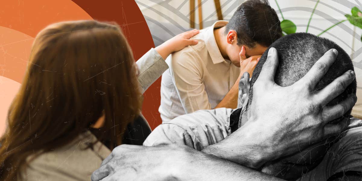 The 3 Best (And Worst) Things To Say To Someone With Depression Woman comforting depressed man