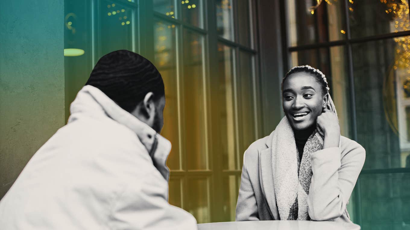 Couple talking over lunch 