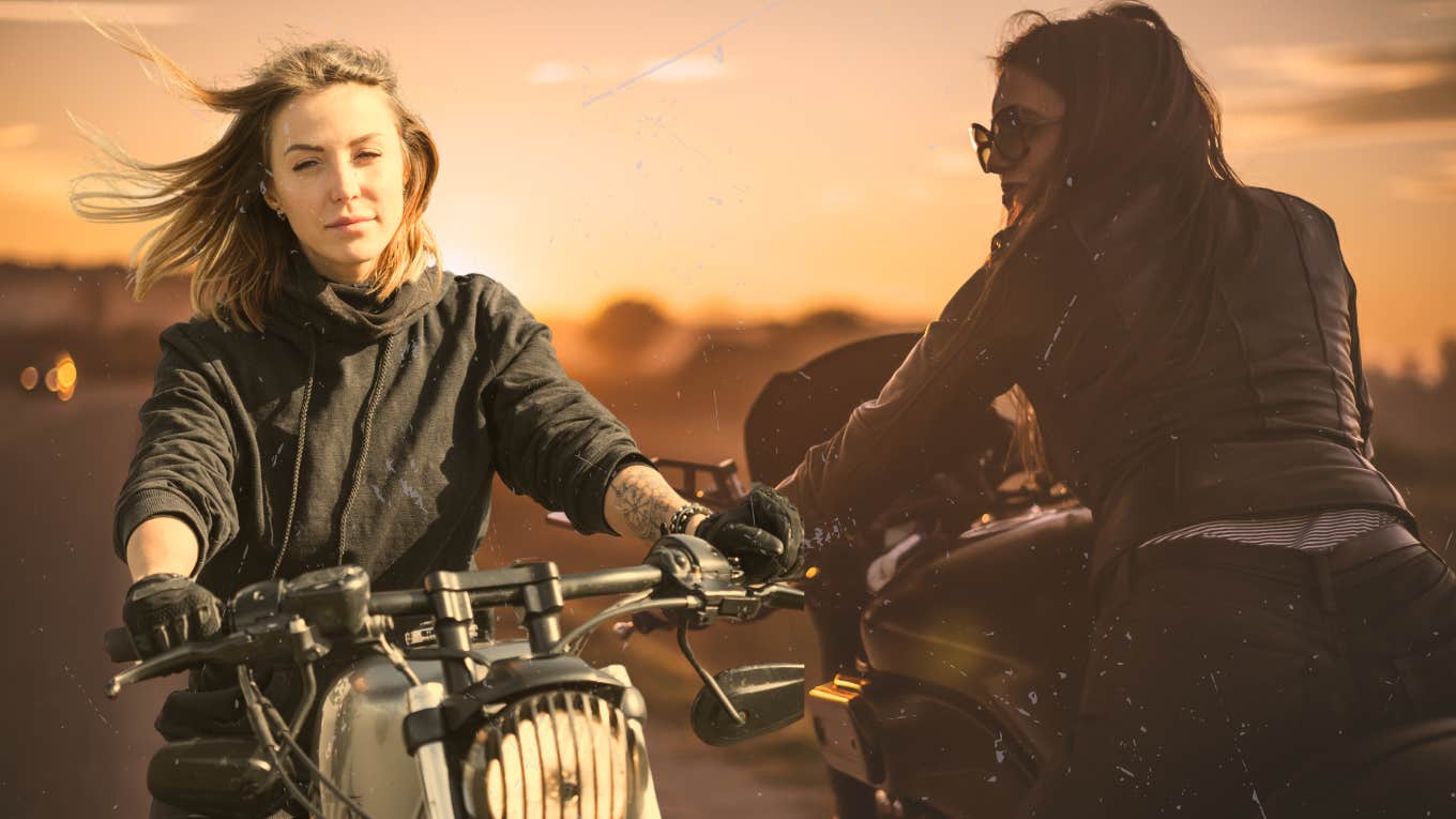 Woman riding her motorcycle 