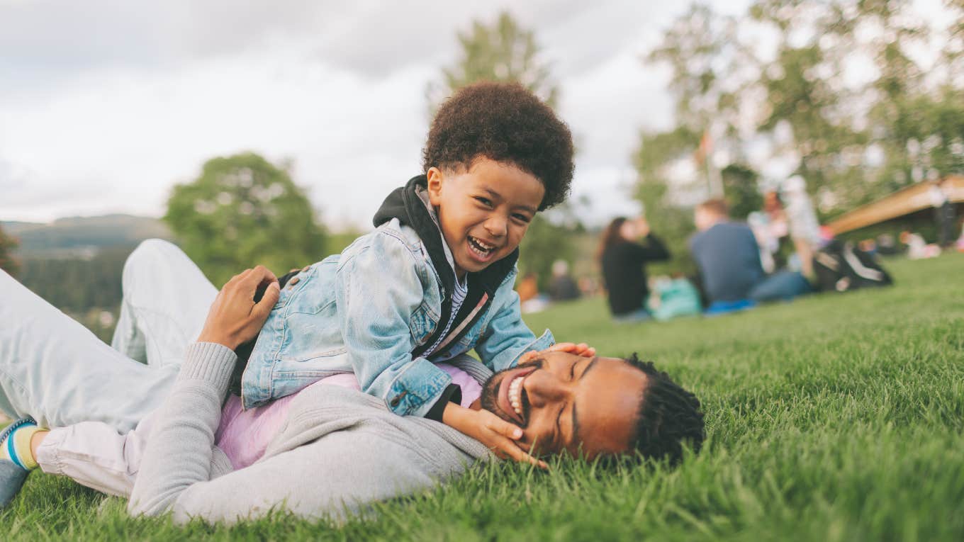 Father and son playing 