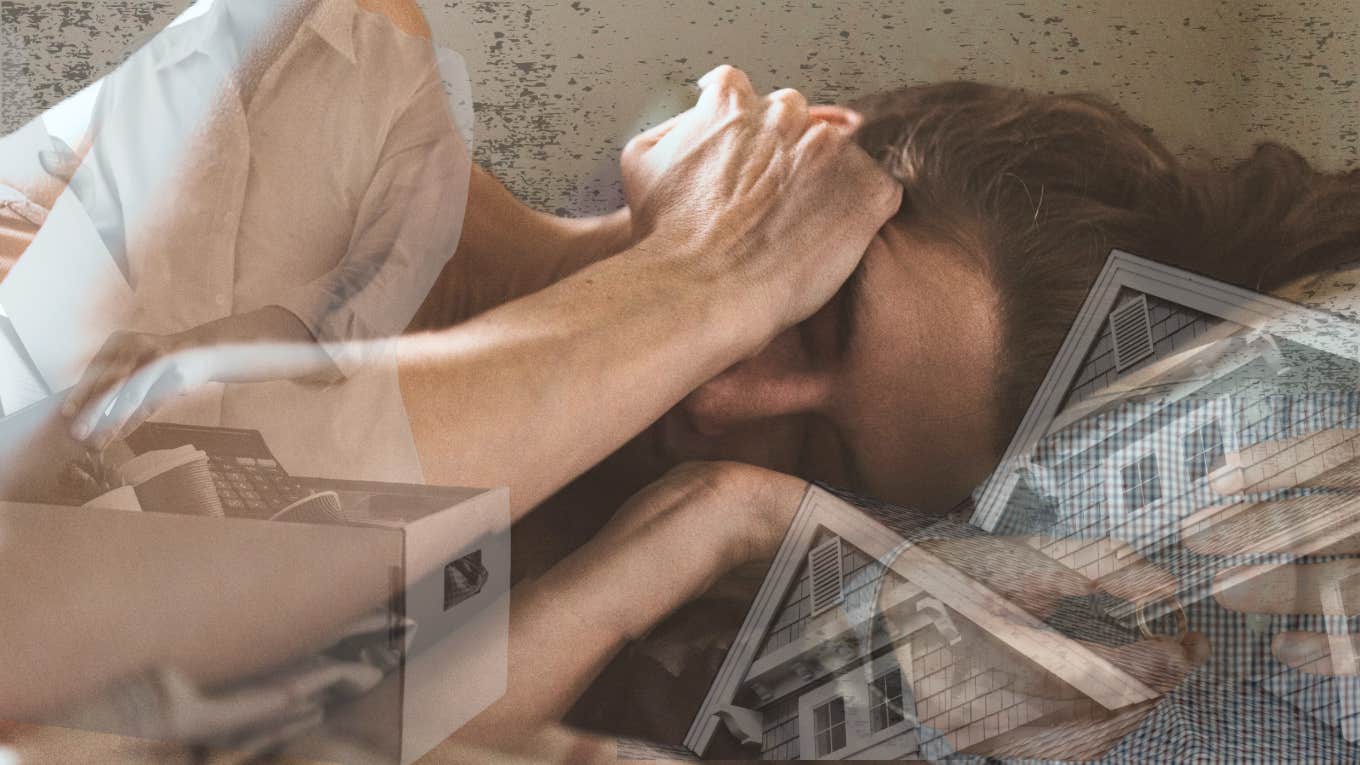 Depressed woman laying in bed blocking out the light and sound around her 