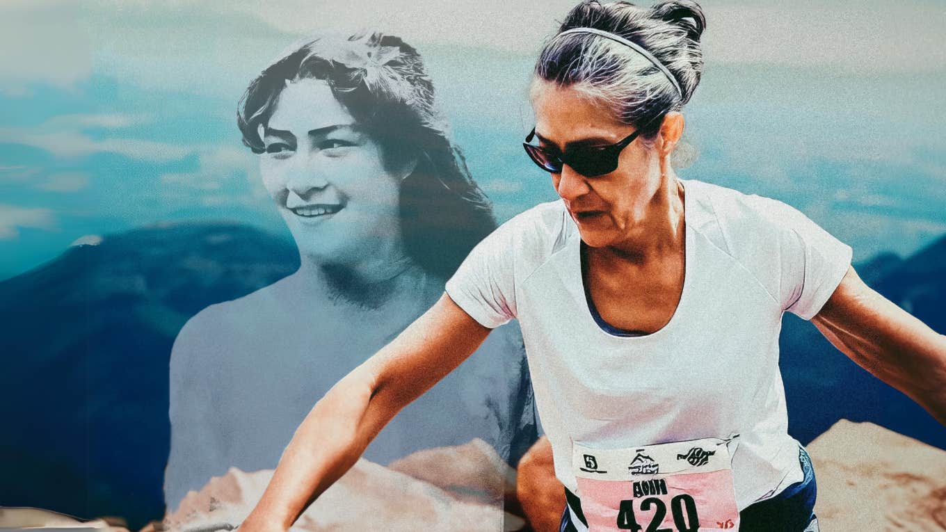 Author during pikes peak marathon with younger self beside her