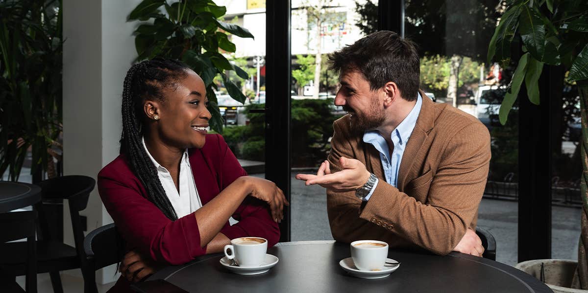 man and woman on coffee date