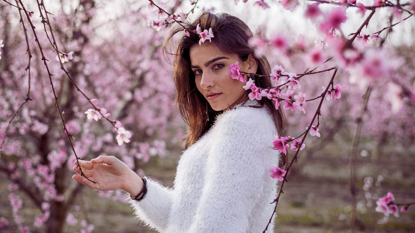 woman with cherry blossoms