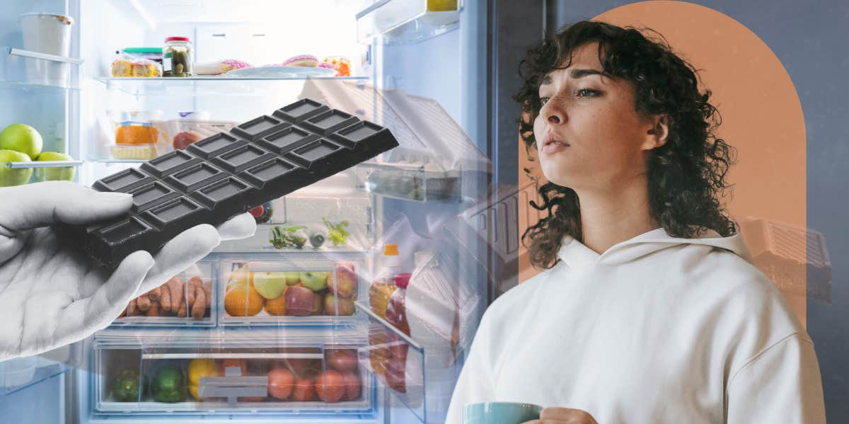 Woman standing in front of fridge