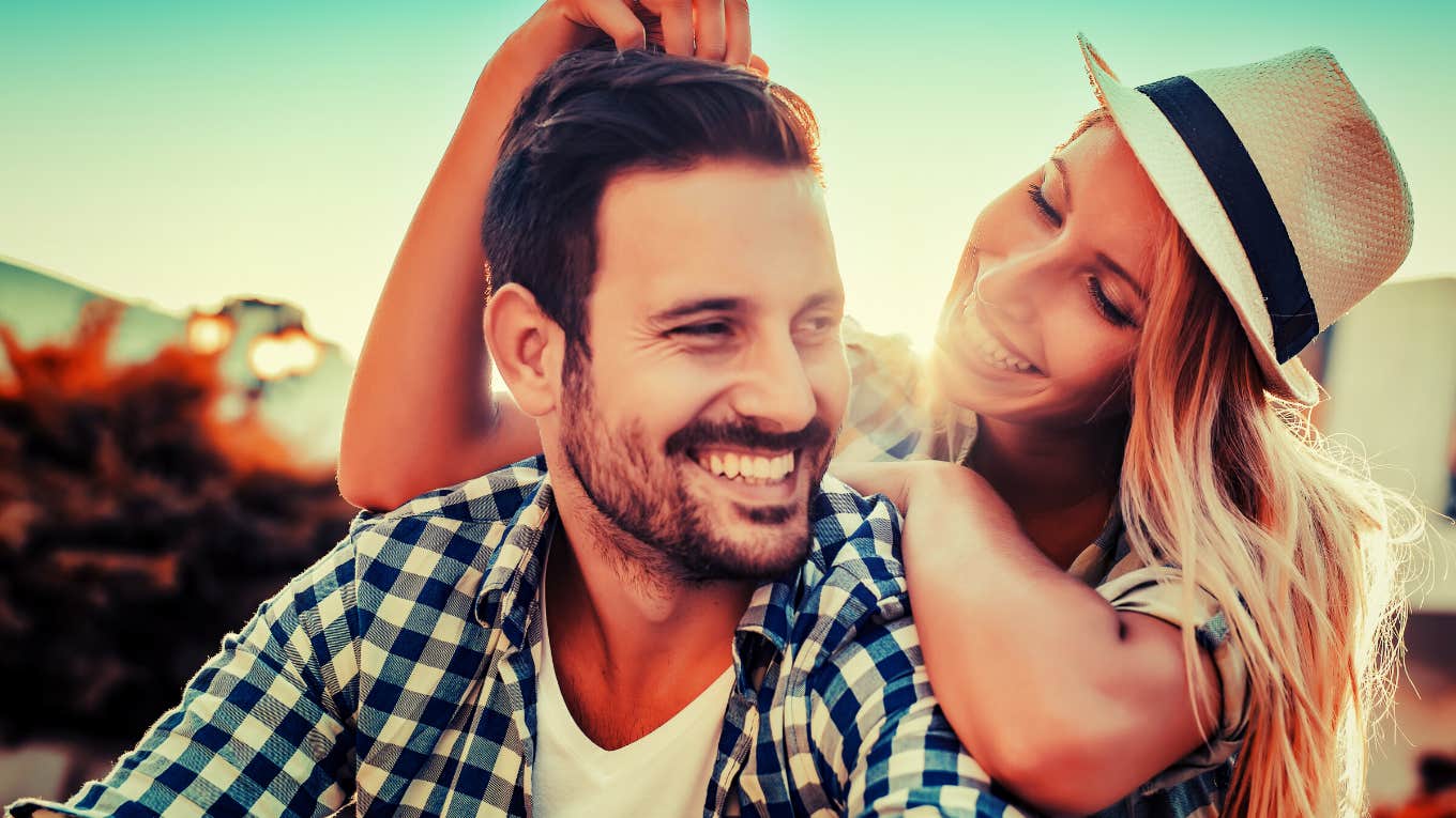 Smiling couple in love outdoors