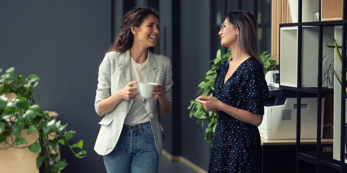 two women talking