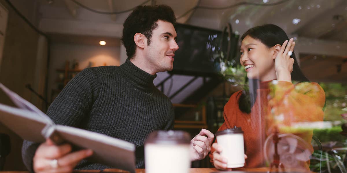 man and woman on dinner date