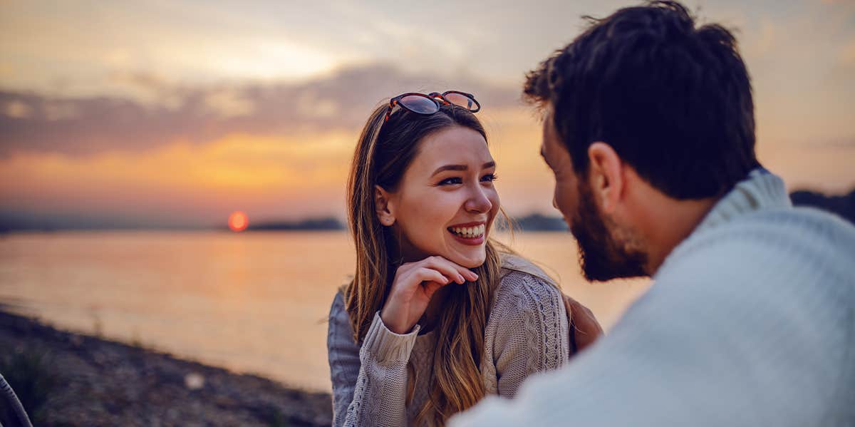 woman flirting with man