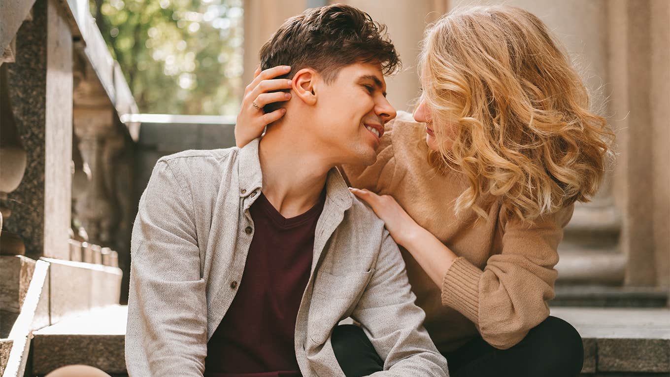 couple sitting together on stairs