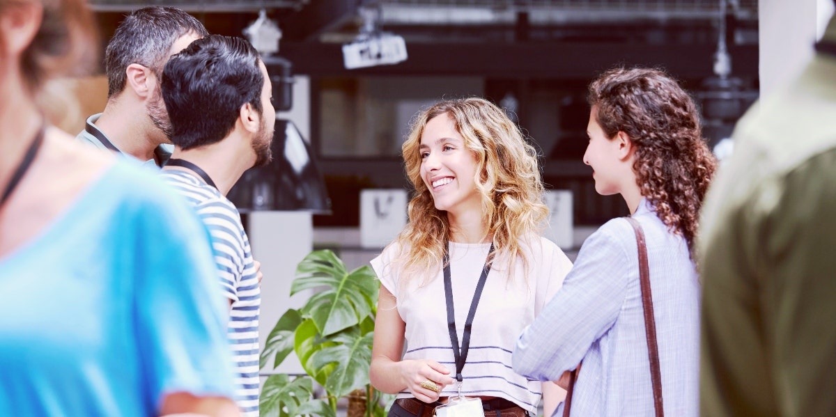 happy company employees talking