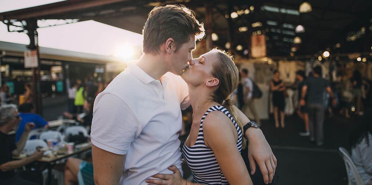 happy couple kissing