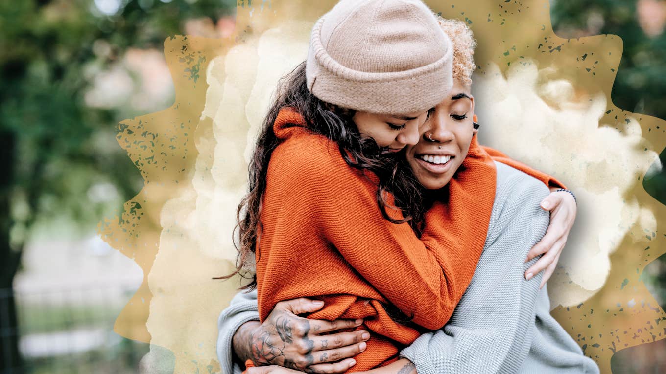 Couple embracing each other in the bark