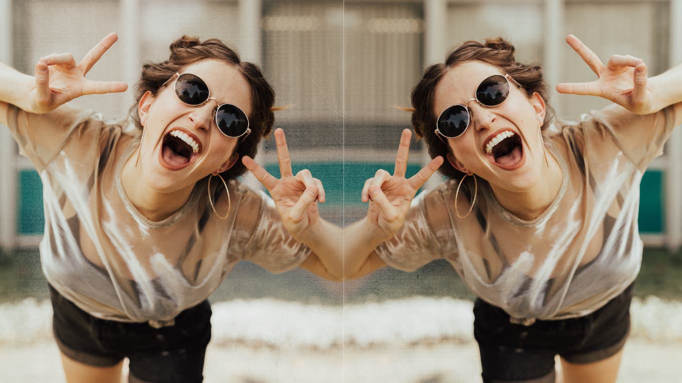 How To Uncover The Hidden Parts Of Your Personality & Embrace Your Shadow Self Young woman excited peace sign