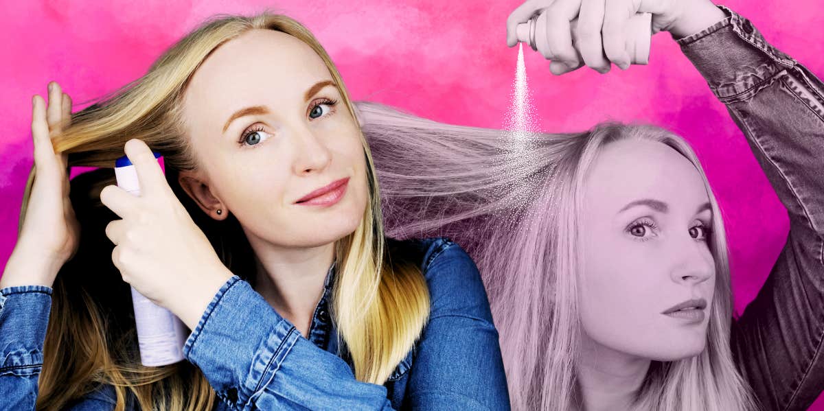 woman using dry shampoo