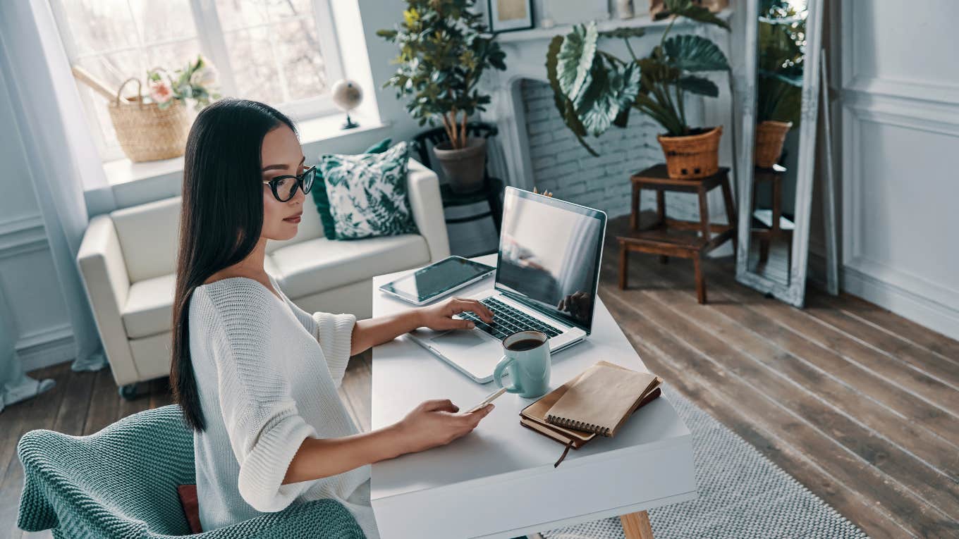 Woman working from home office