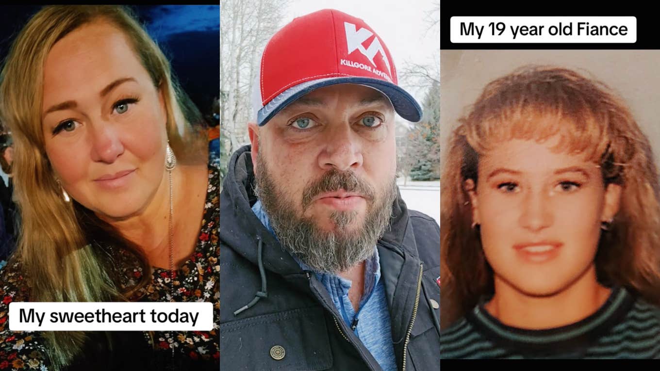 the kilted dad, younger version of his wife, older version