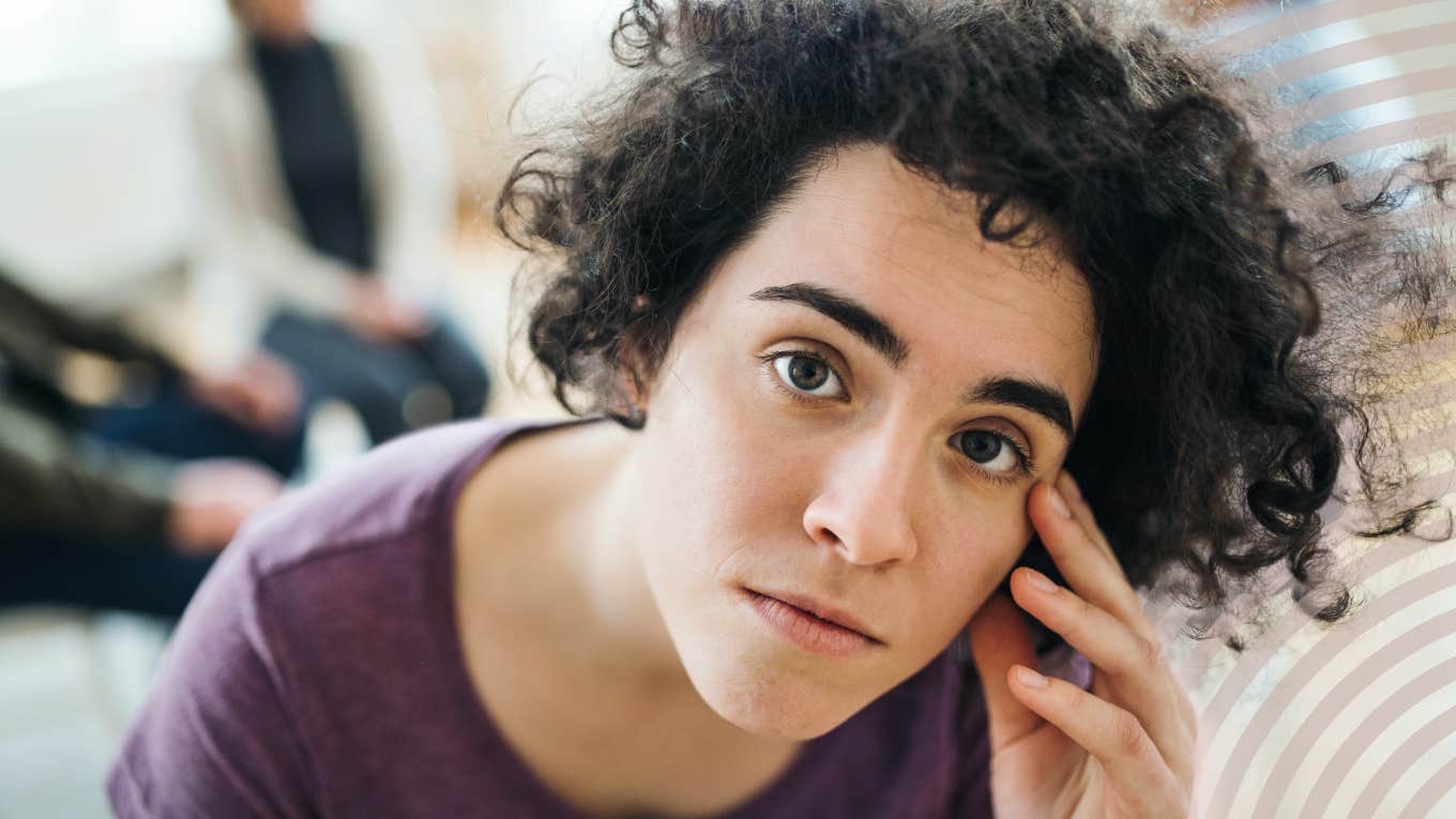 Woman at group therapy meeting