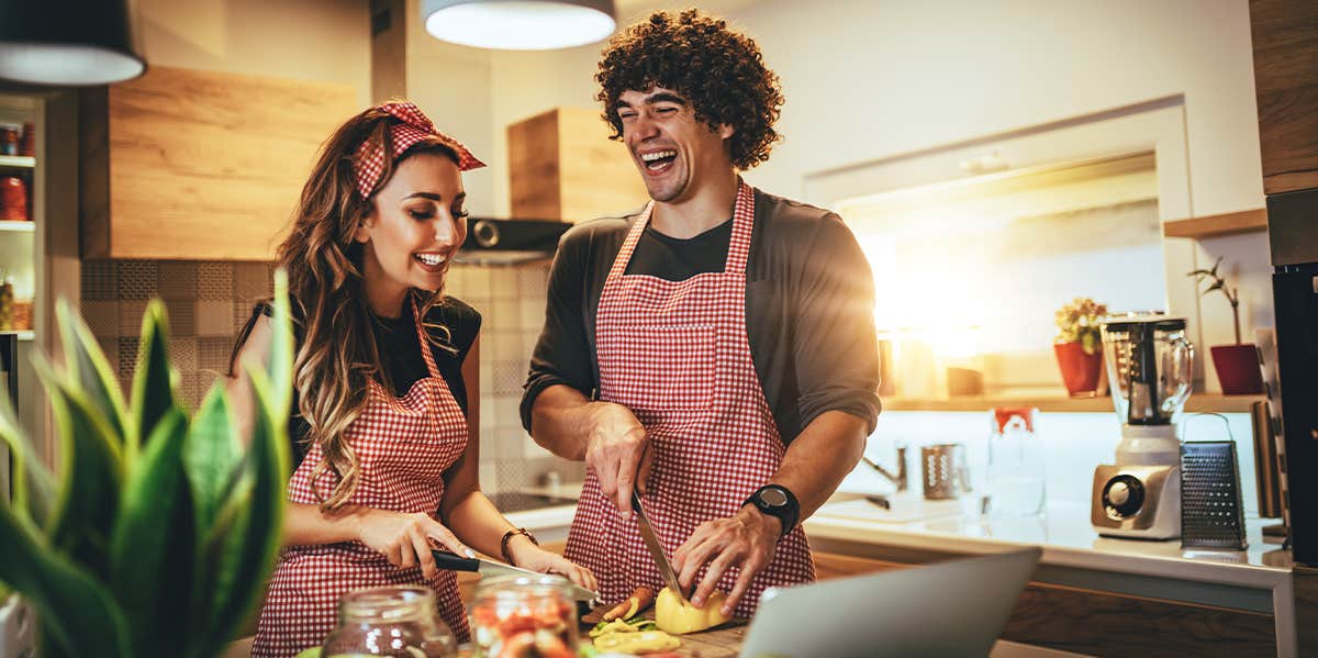 couple cooking together