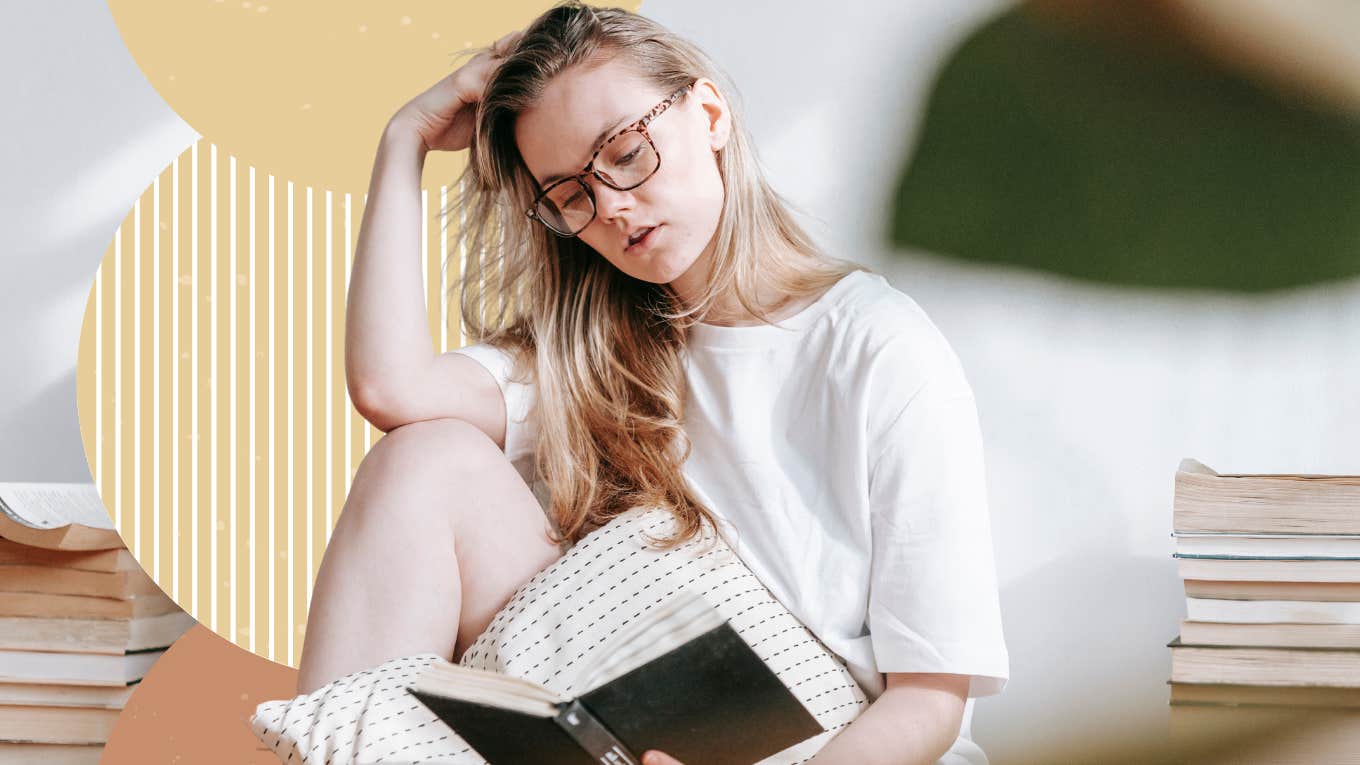woman reading a good book in comfy clothes