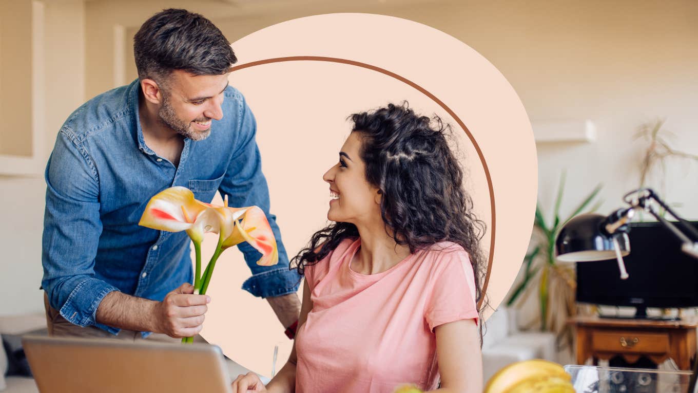 If Your Guy Does These 4 Things, He's In It For The Long Haul Man bringing his wife flowers on a random Tuesday