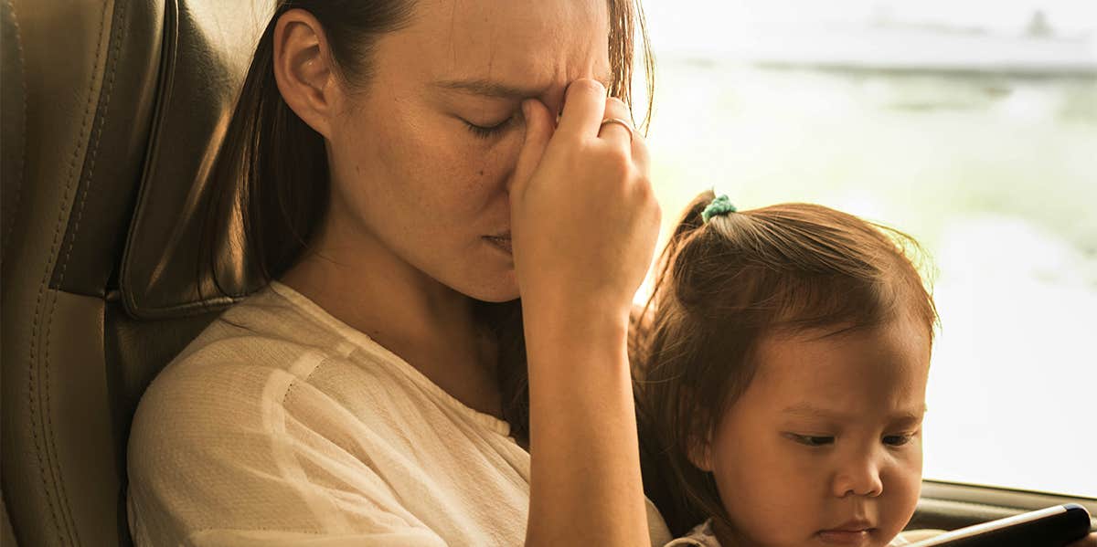 miserable mom with toddler