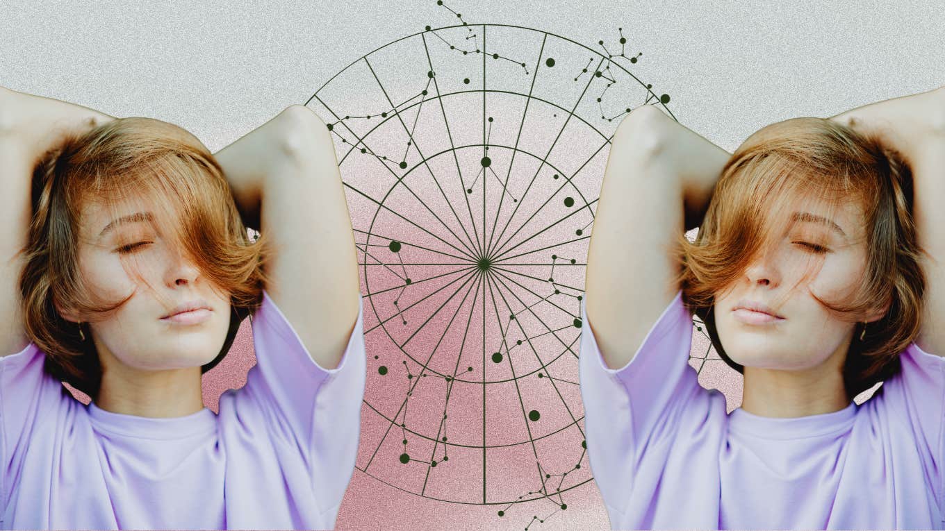 woman with eyes closed and zodiac constellations