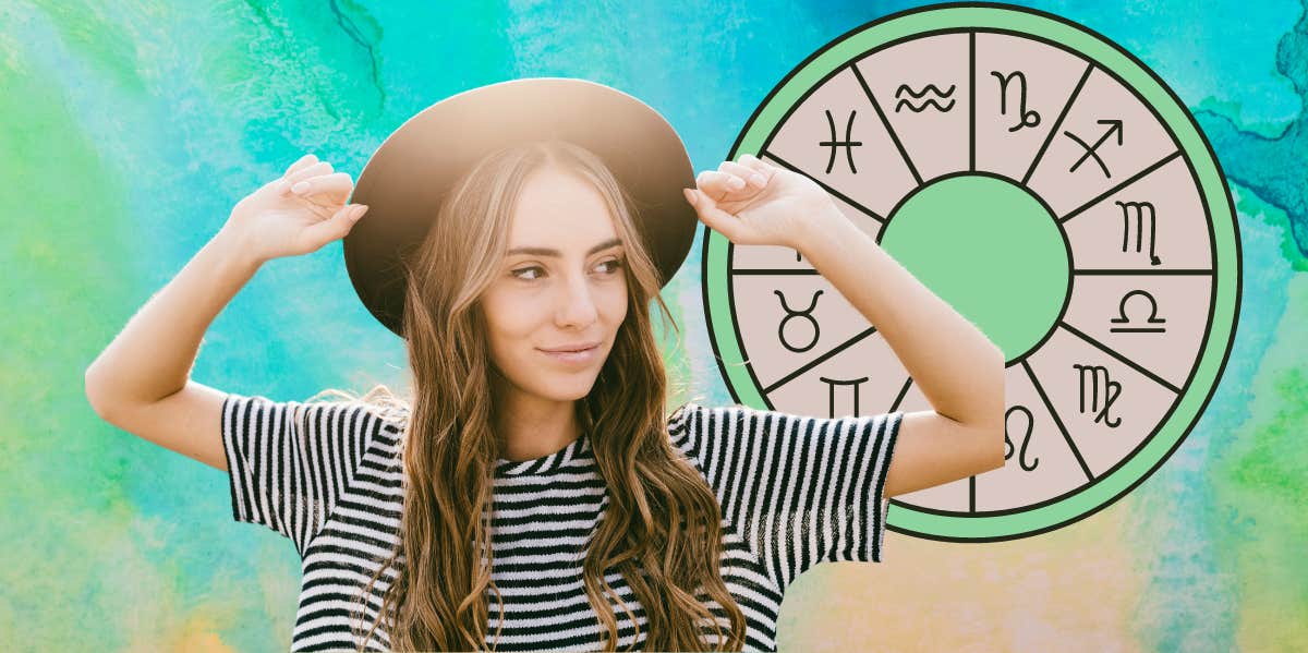 woman wearing a hat and zodiac wheel