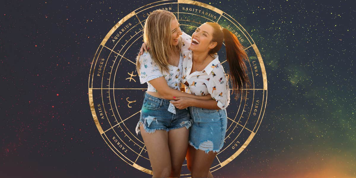 astrology wheel women hugging