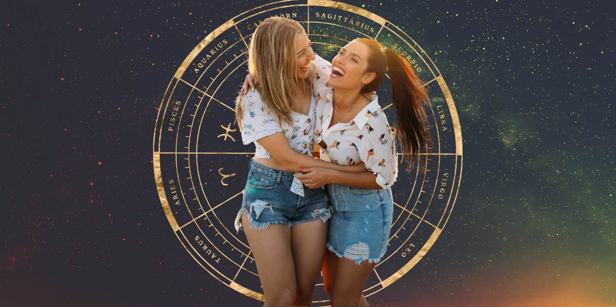 How To Find Your 'Inverse' Astrology Match For An Instant Connection astrology wheel women hugging