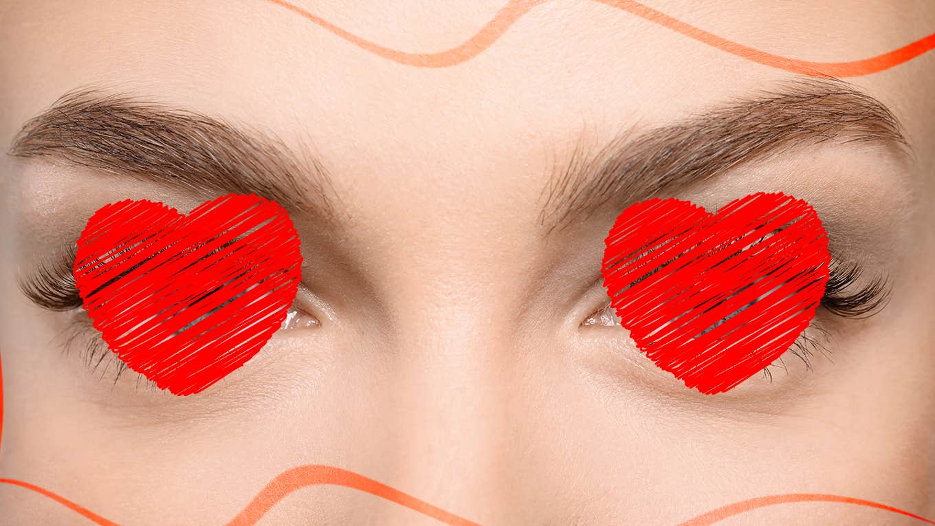 Woman's eyes with hearts