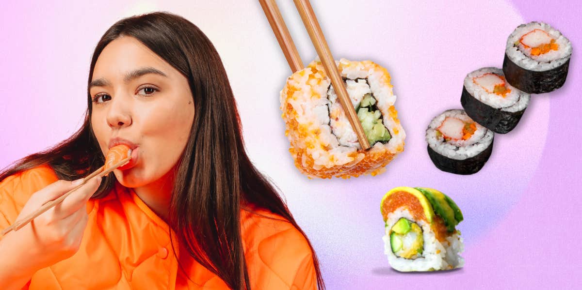 woman eating sushi